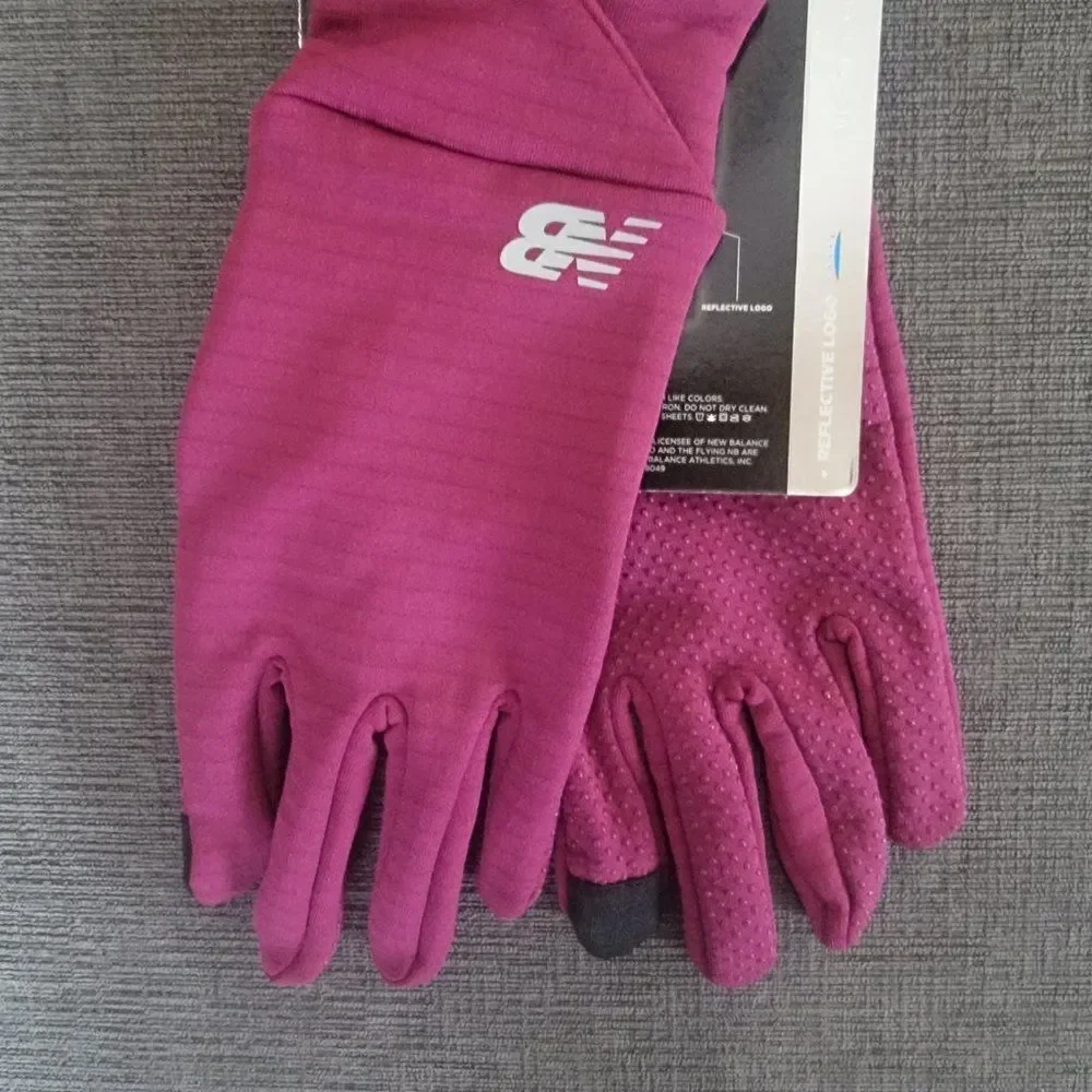 New Balance Women Pink Grid Fleece Touch -Tip Technology Gloves Size Lar…